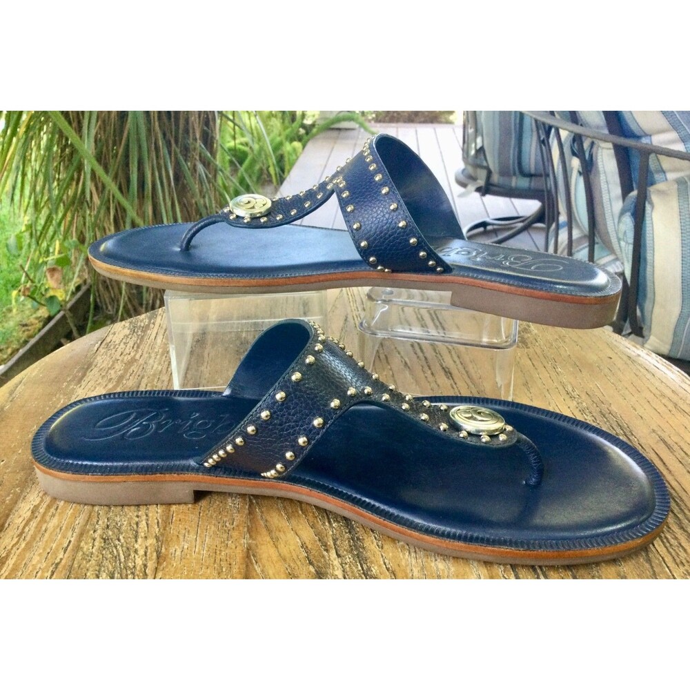 Brighton Size 8 Navy Sandals Pebbled Leather Contempo Alfa Thongs Studded Straps - Picture 5 of 9